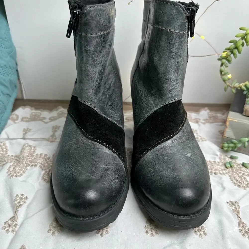 Dromedaris Kara leather side zip boots w 3” heel tan-gray size EU 37 US 6.5
